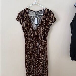 Nine West Brown Animal Print Midi Dress
